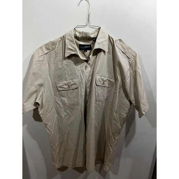 Rene De France Shirt Mens XL Tan Button Down Short Sleeve Utility Pockets Casual - Picture 1 of 8